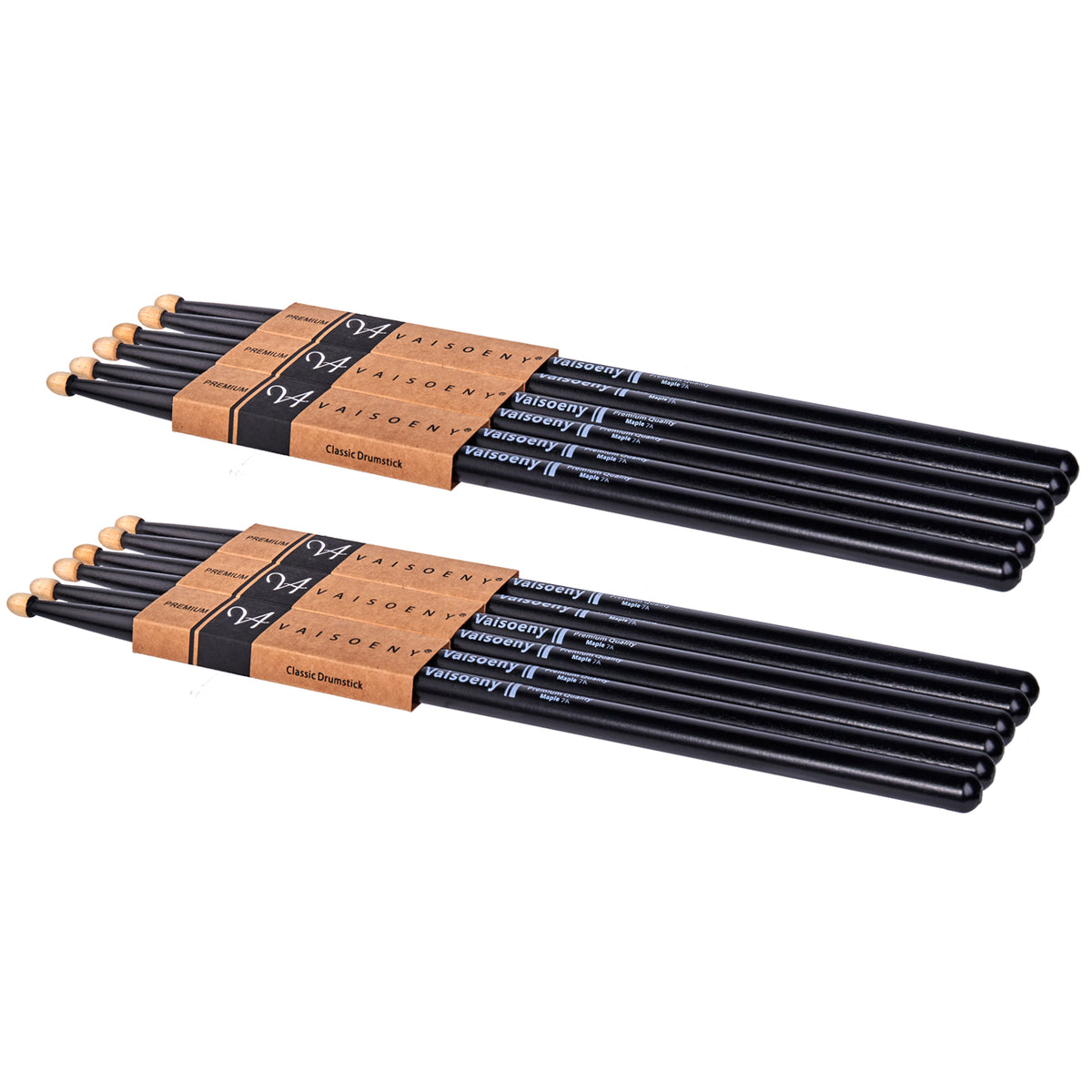 Vaisoeny Drum Sticks, 6 Pairs 5A 7A Lacquered Maple Wood Drum Sticks (Black/White)