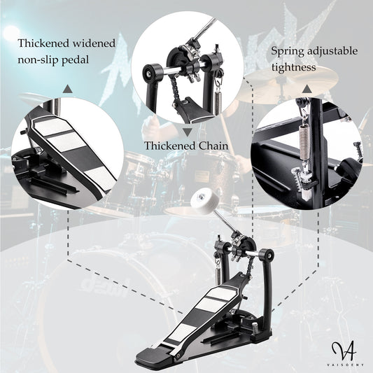 Vaisoeny Bass Drum Pedal, Single Chain Kick Drum Pedal for Drums(V-DC-FK15)
