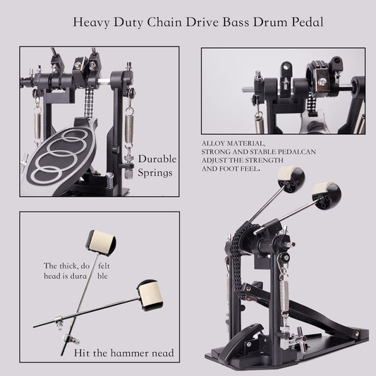 Vaisoeny Double Bass Drum Pedal, Double Chain Kick Drum Pedal (V-SC-YQ09)