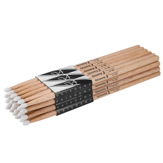Vaisoeny Drum Sticks, 5A 7A 5B 2B Oak Wood Drumsticks with Teardrop Nylon Tip (12 Pairs)