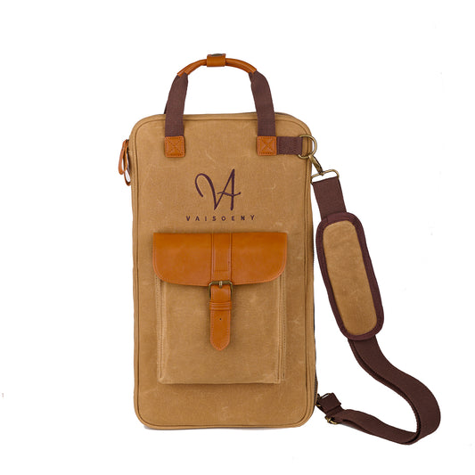 Vaisoeny Drum Stick Bag, Waxed Canvas Drumstick Bag with Detachable Shoulder Strap, Large Capacity (Black/Brown)