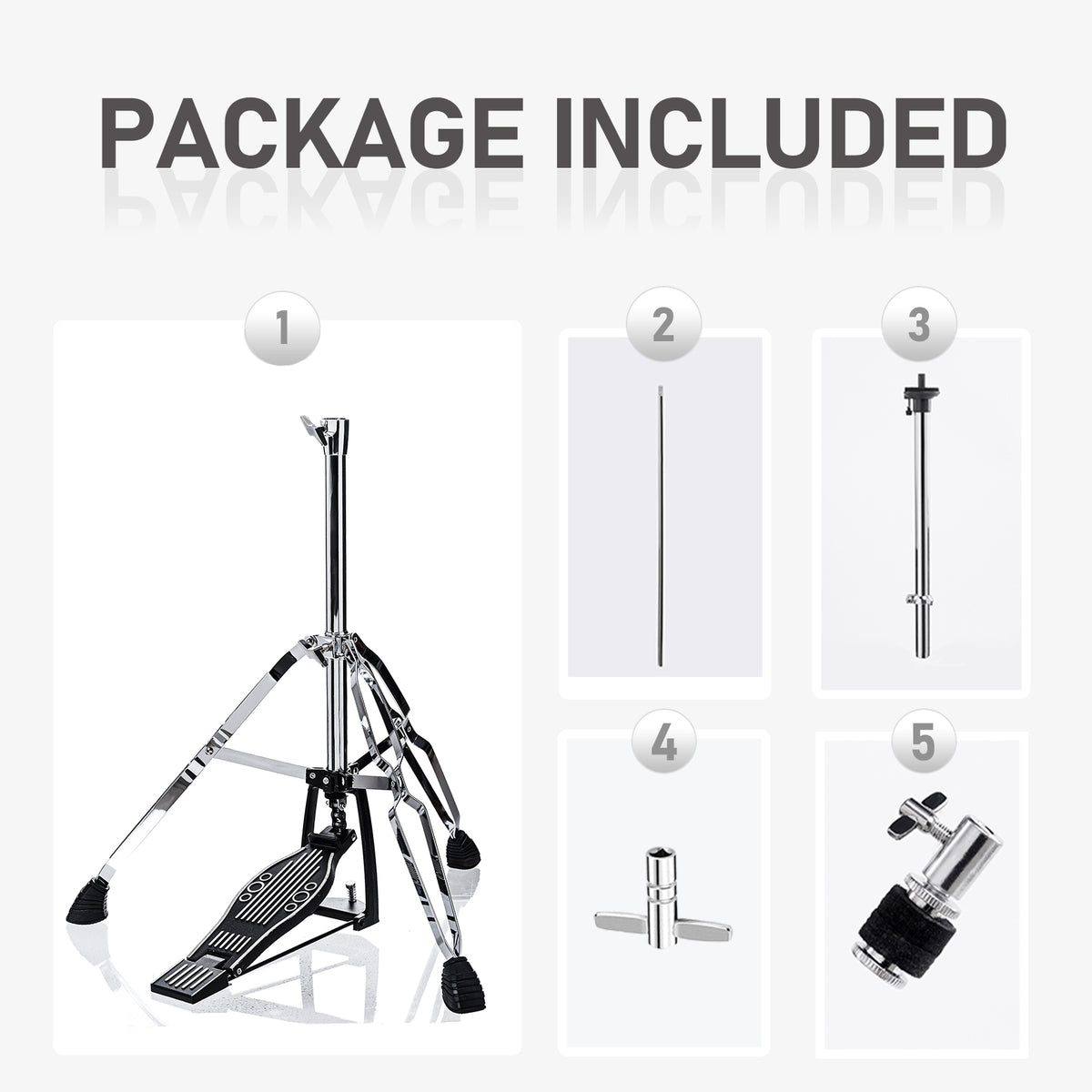 Vaisoeny Hi Hat Stand, 1" Pipe Diameter Stainless Steel High Hat Stand, adjustable height 23.6" to 39.3" (V-CC-ST09)