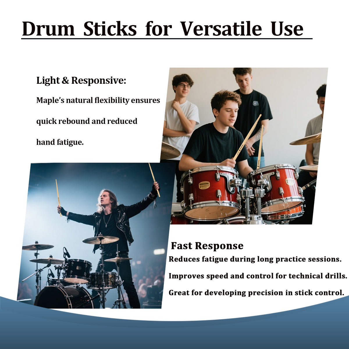 Vaisoeny Drumsticks aus Ahorn, 5A 7A 5B 2B, mit Tropfenspitze (12 Paar)