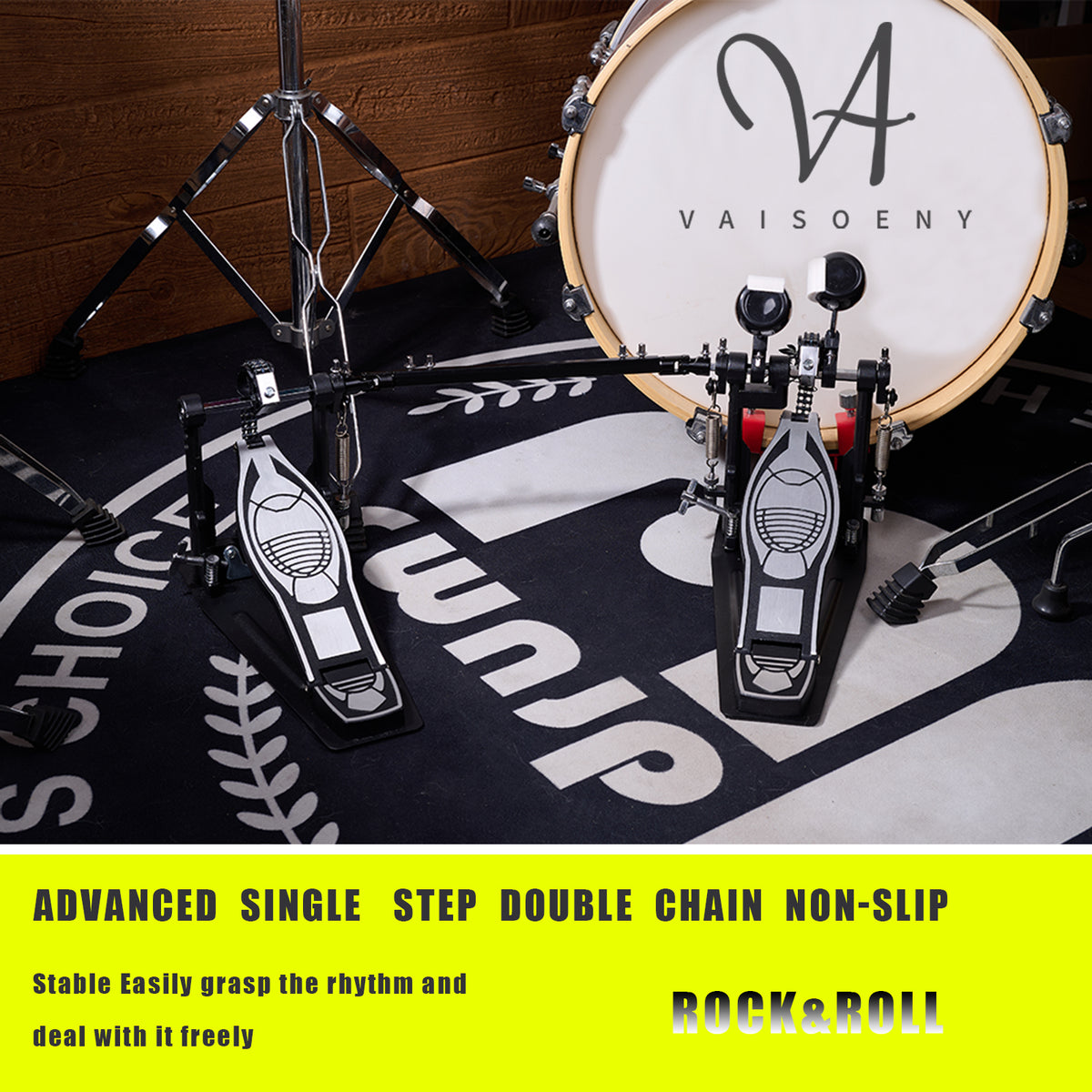 Vaisoeny Doppelpedal für Bassdrum, Doppelkette (V-SC-JKC10)