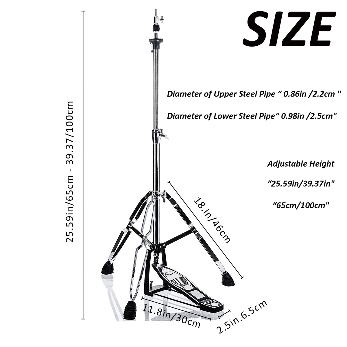 Vaisoeny soporte de charles de acero inoxidable, 1" diámetro del tubo, altura regulable 23.6"–39.3" (V-CC-JKC07)