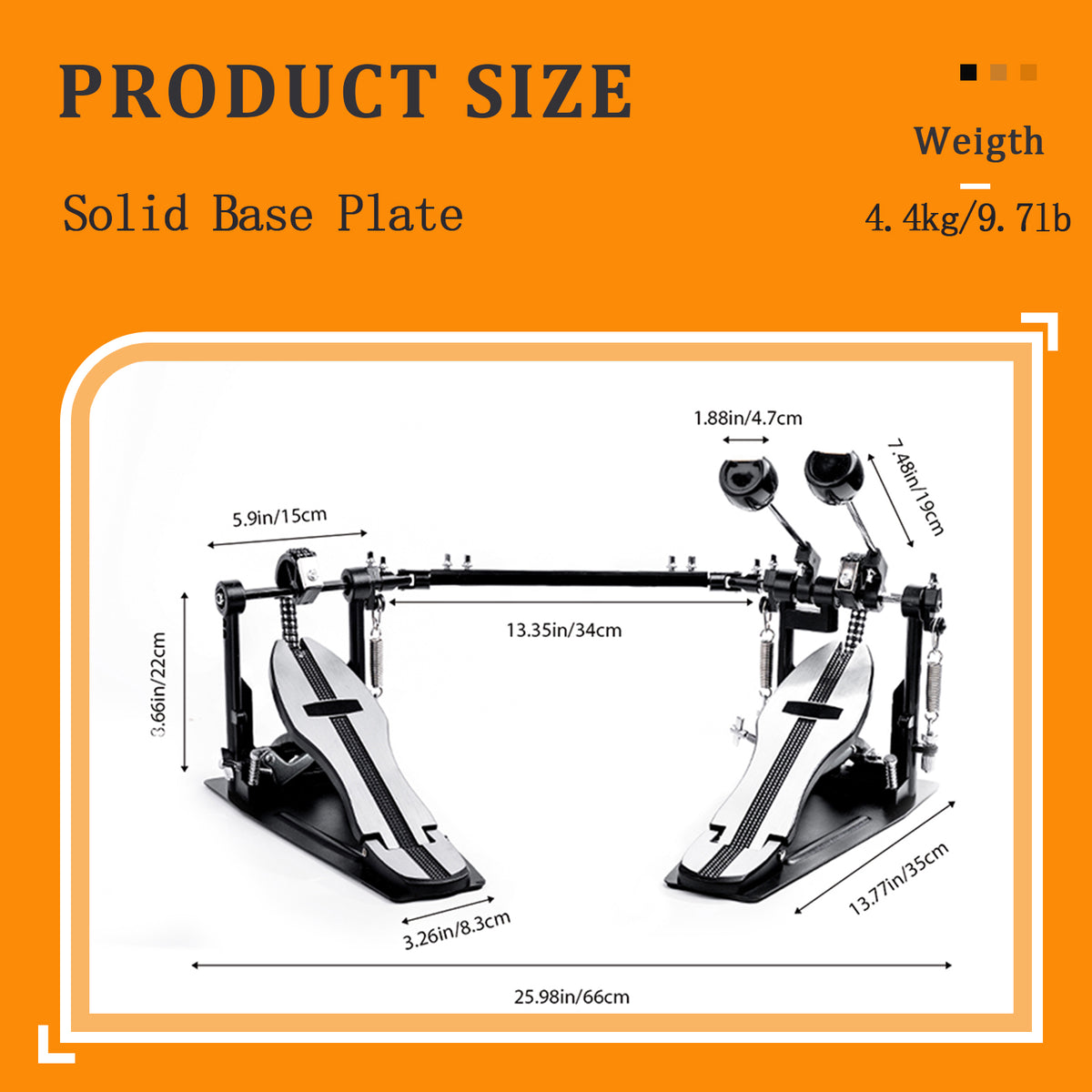 Vaisoeny Doppelpedal für Bassdrum, Doppelkette (V-SC-SZ11)