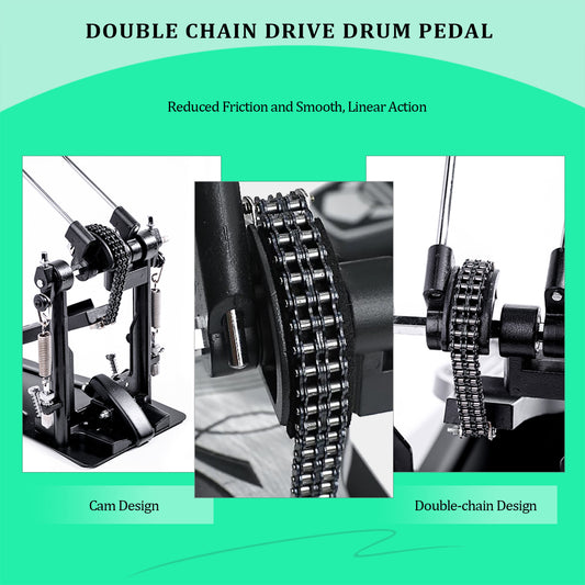 Vaisoeny Double Bass Drum Pedal, Double Chain Kick Drum Pedal (V-SC-HT12)