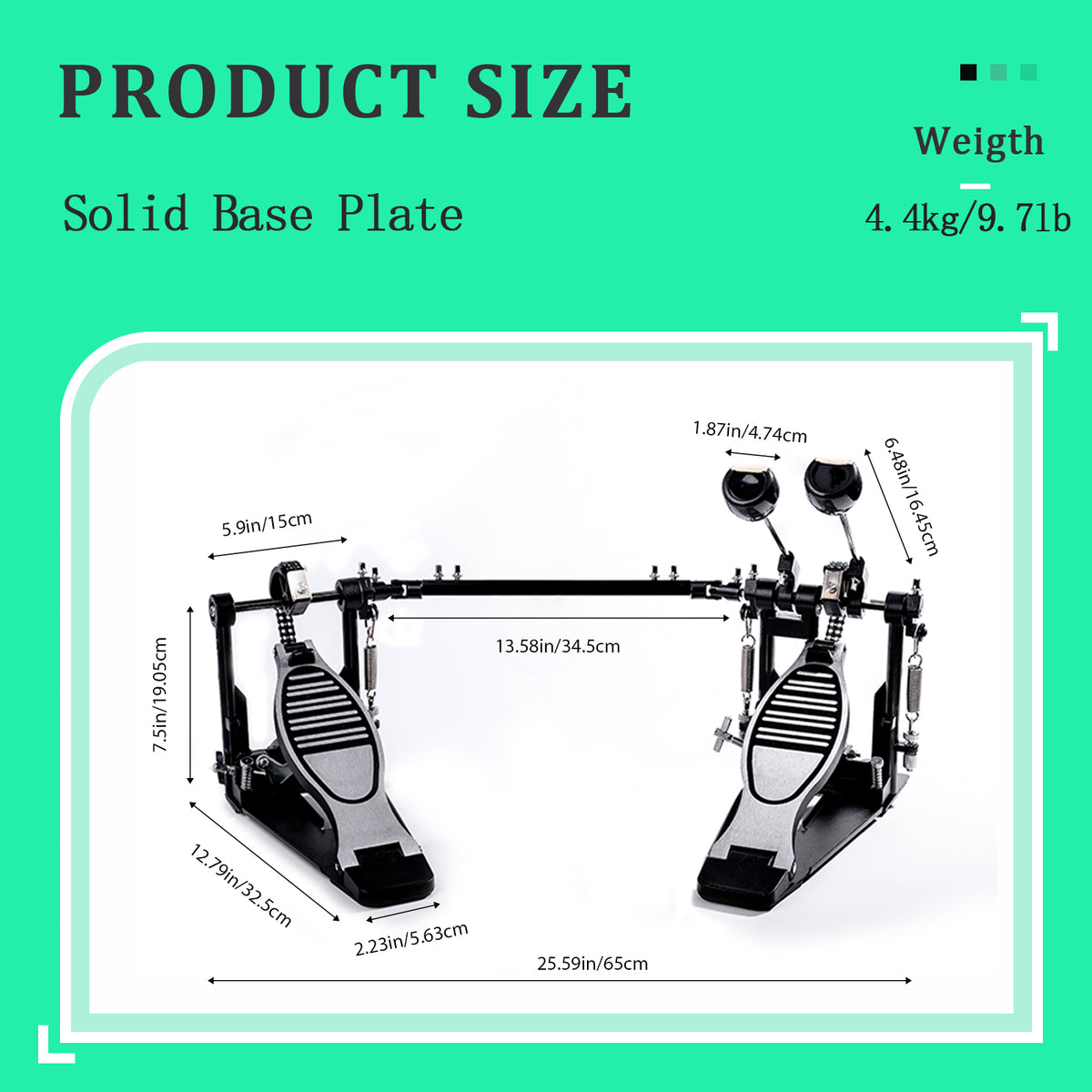 Vaisoeny Double Bass Drum Pedal, Double Chain Kick Drum Pedal (V-SC-HT12)