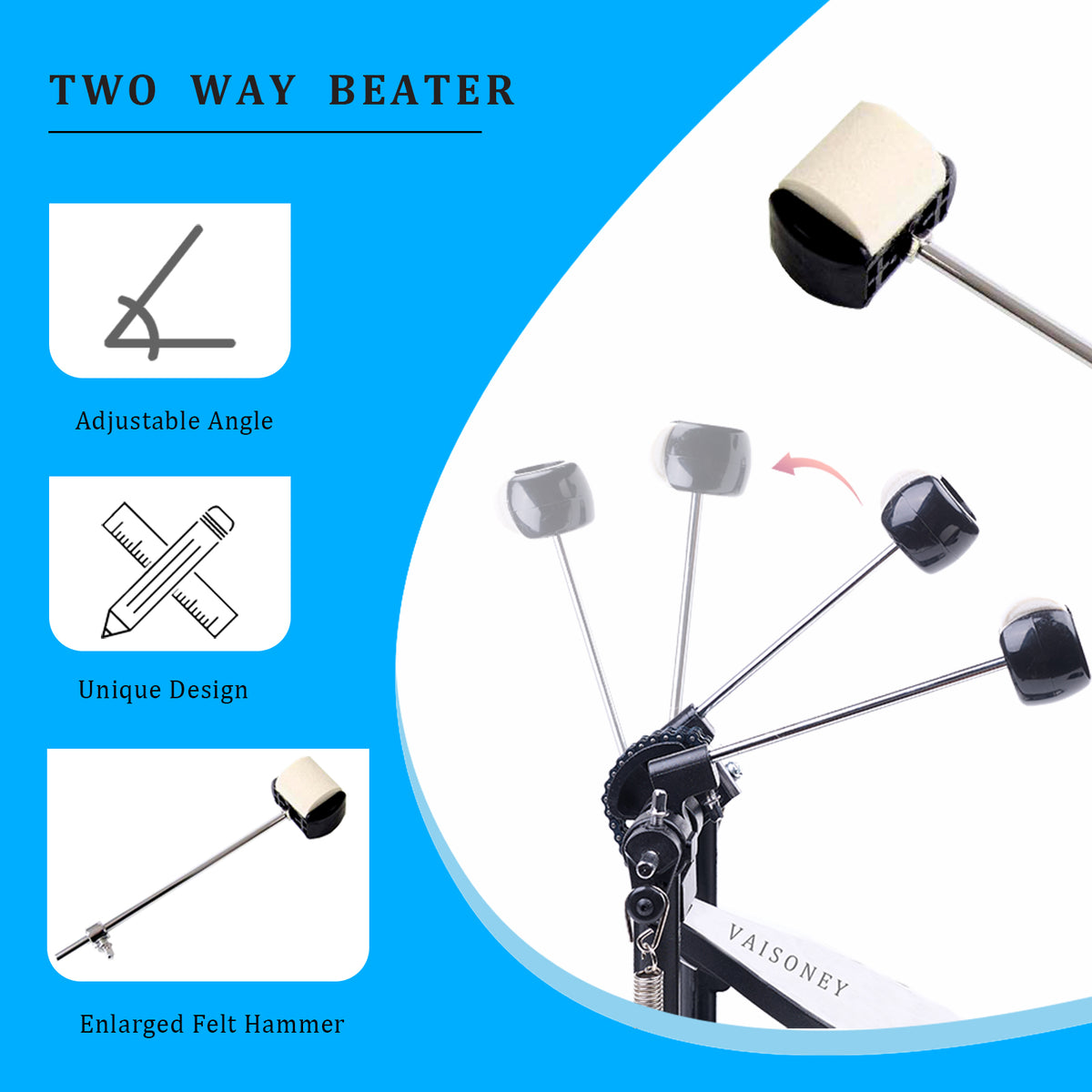 Vaisoeny pedal doble de bombo, doble cadena (V-SC-ST13)