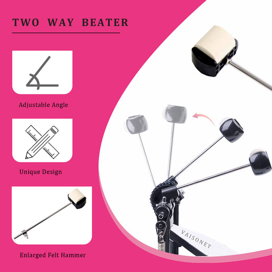 Vaisoeny Double Bass Drum Pedal, Double Chain Kick Drum Pedal (V-SC-VZ14)