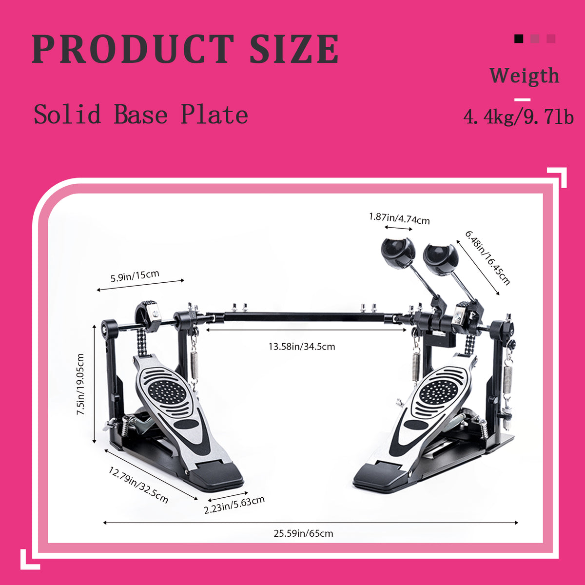 Vaisoeny Doppelpedal für Bassdrum, Doppelkette (V-SC-VZ14)