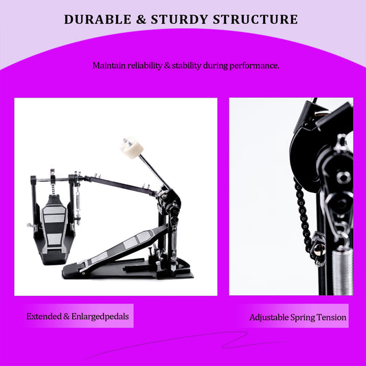 Vaisoeny Double Bass Drum Pedal, Double Chain Kick Drum Pedal (V-SC-FK15)