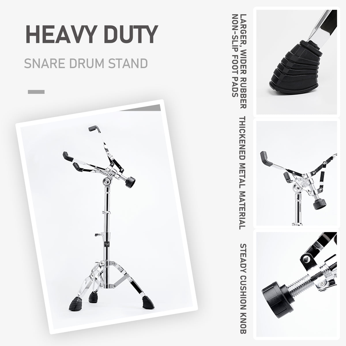 Vaisoeny Snare Drum Stand, 1" Pipe Diameter Stainless Steel Snare Stand with Drum Stick Holder, Adjustable Height  17.7"-25.5" (V-JGJ-N002)