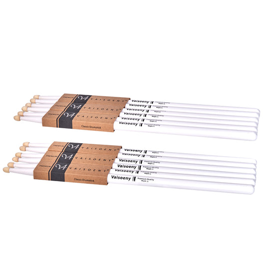 Vaisoeny Drum Sticks, 6 Pairs 5A 7A Lacquered Maple Wood Drum Sticks (Black/White)