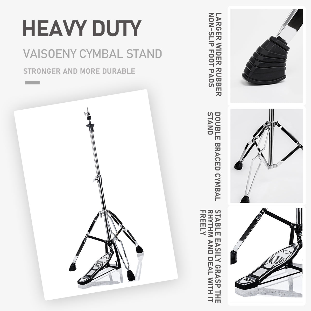 Vaisoeny soporte de charles de acero inoxidable, 1" diámetro del tubo, altura regulable 23.6"–39.3" (V-CC-JKC07)