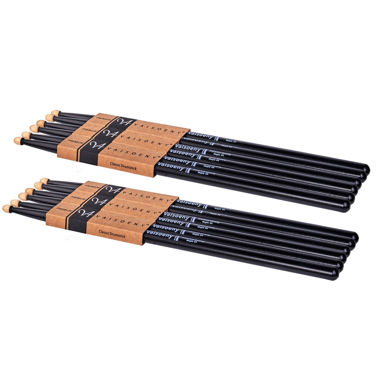 Vaisoeny Drum Sticks, 6 Pairs 5A 7A Lacquered Maple Wood Drum Sticks (Black/White)