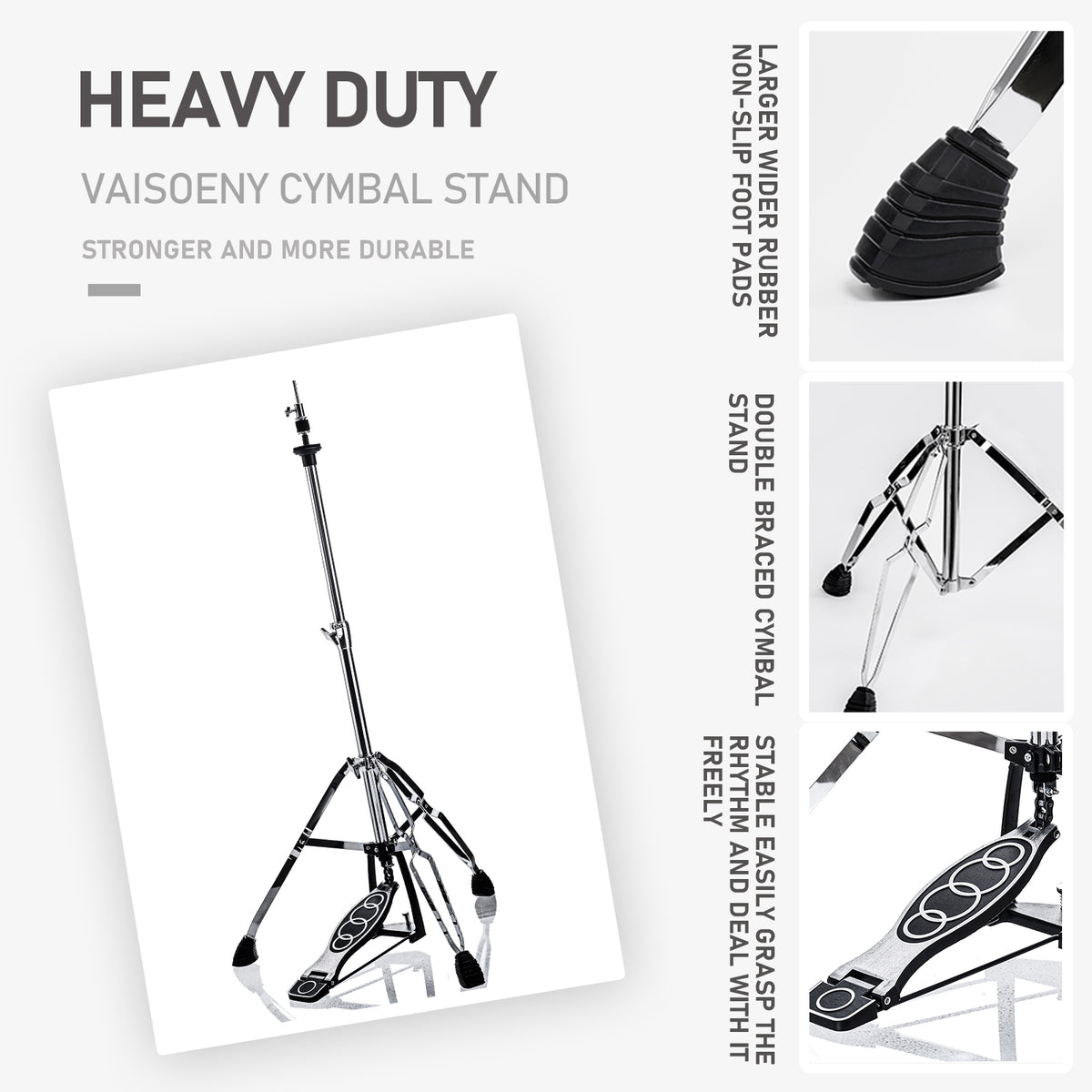 Vaisoeny Hi-Hat-Ständer aus Edelstahl, 1" Rohrdurchmesser (V-CC-YQ06)
