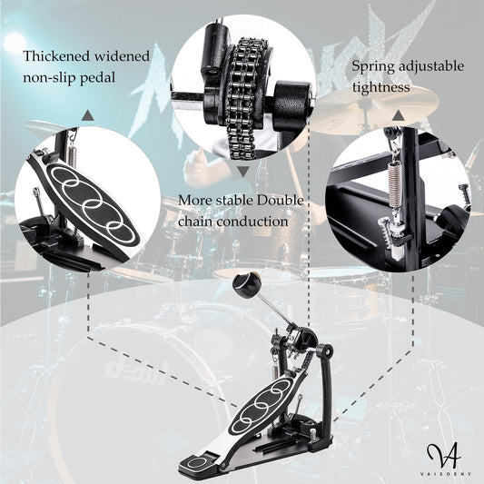 Vaisoeny Bass Drum Pedal, Double Chain Kick Drum Pedal for Drums(V-DC-YQ09)