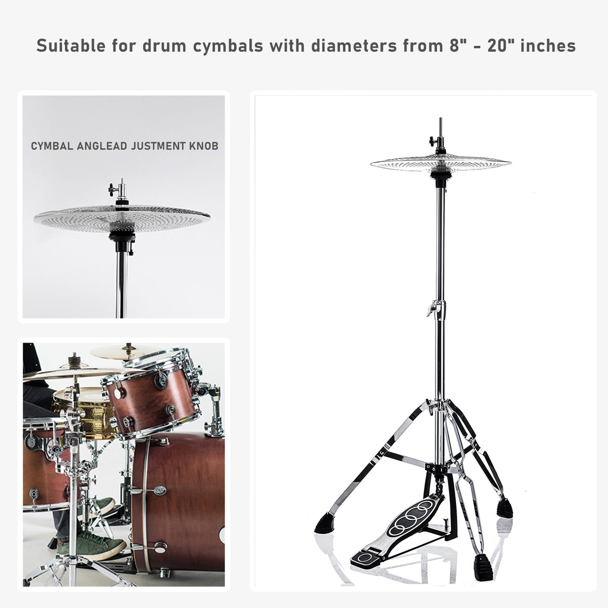 Vaisoeny Hi-Hat-Ständer aus Edelstahl, 1" Rohrdurchmesser (V-CC-YQ06)