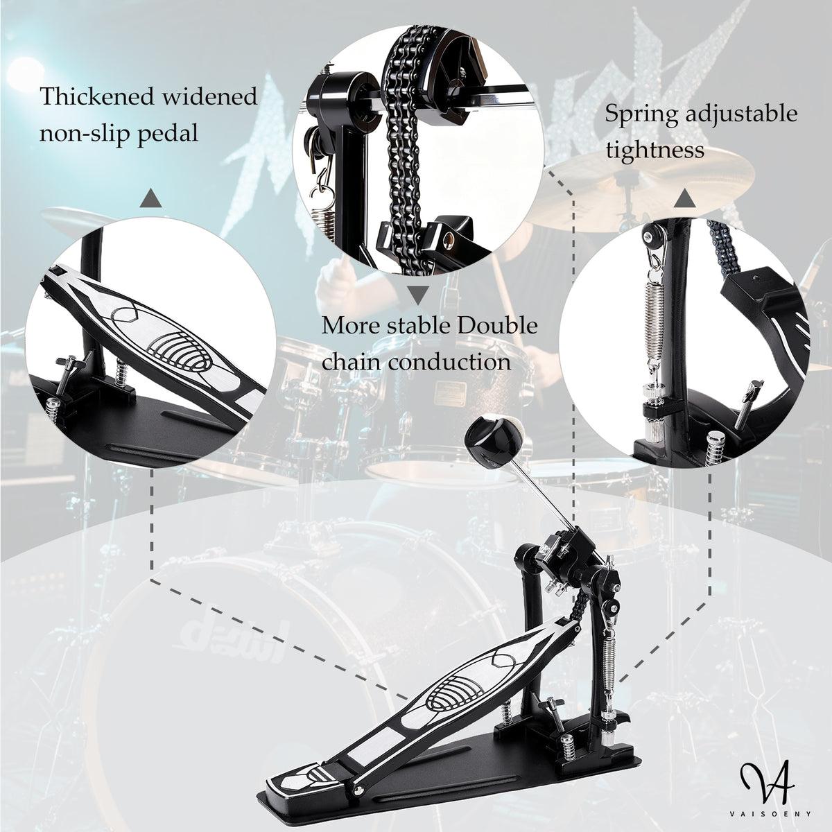 Vaisoeny Bass Drum Pedal, Double Chain Drum Pedal for Drums (V-DC-JKC10)
