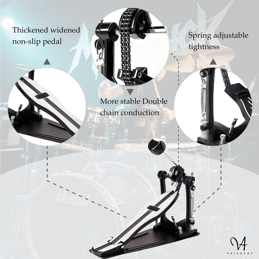 Vaisoeny Bass Drum Pedal, Double Chain Kick Drum Pedal for Drums(V-DC-SZ11)