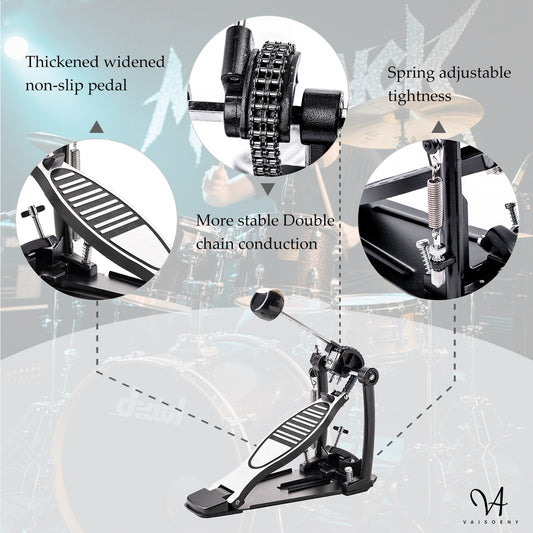 Vaisoeny  Bass Drum Pedal, Double Chain Kick Drum Pedal for Drums(V-DC-HT12)