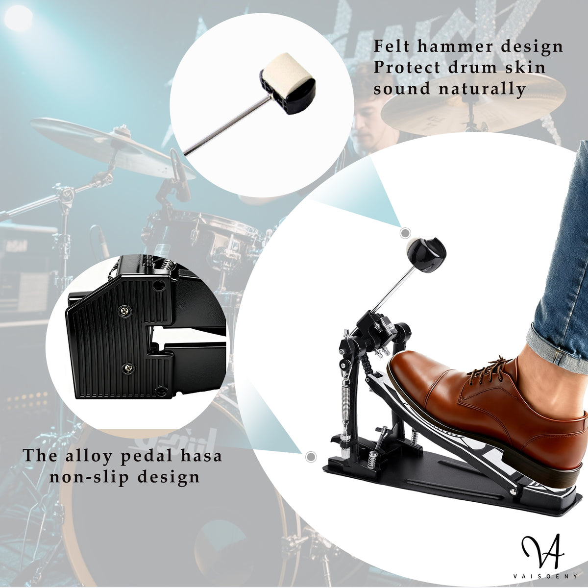 Vaisoeny Bass Drum Pedal, Double Chain Drum Pedal for Drums (V-DC-JKC10)