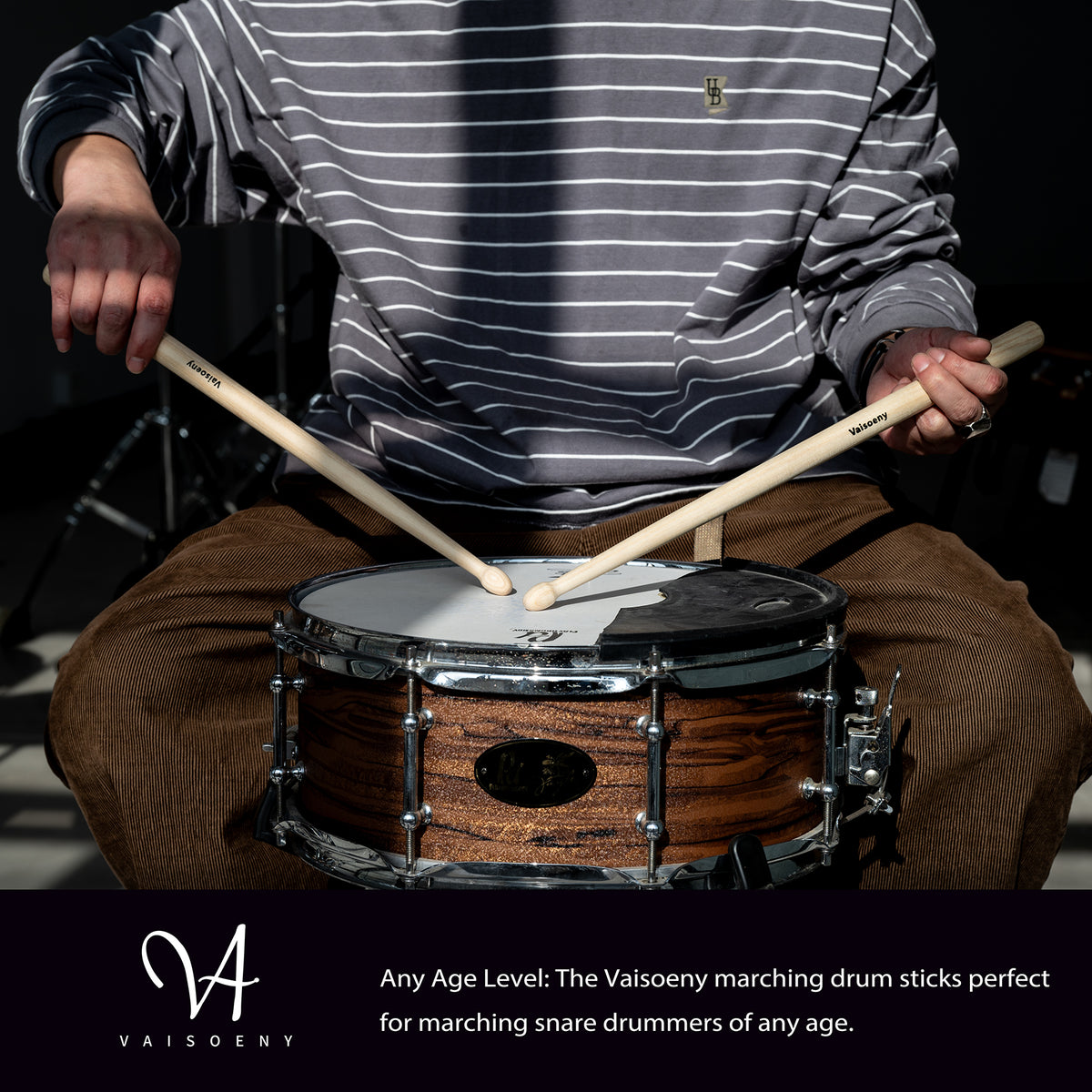 Vaisoeny Marching Drum Sticks, Increase Size Hickory Marching Snare Sticks with Oval Tip