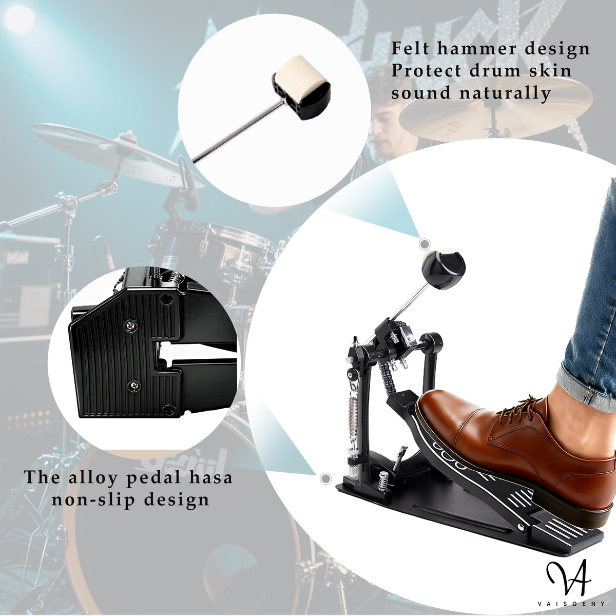 Vaisoeny Bass Drum Pedal, Double Chain Kick Drum Pedal for Drums(V-DC-ST13)