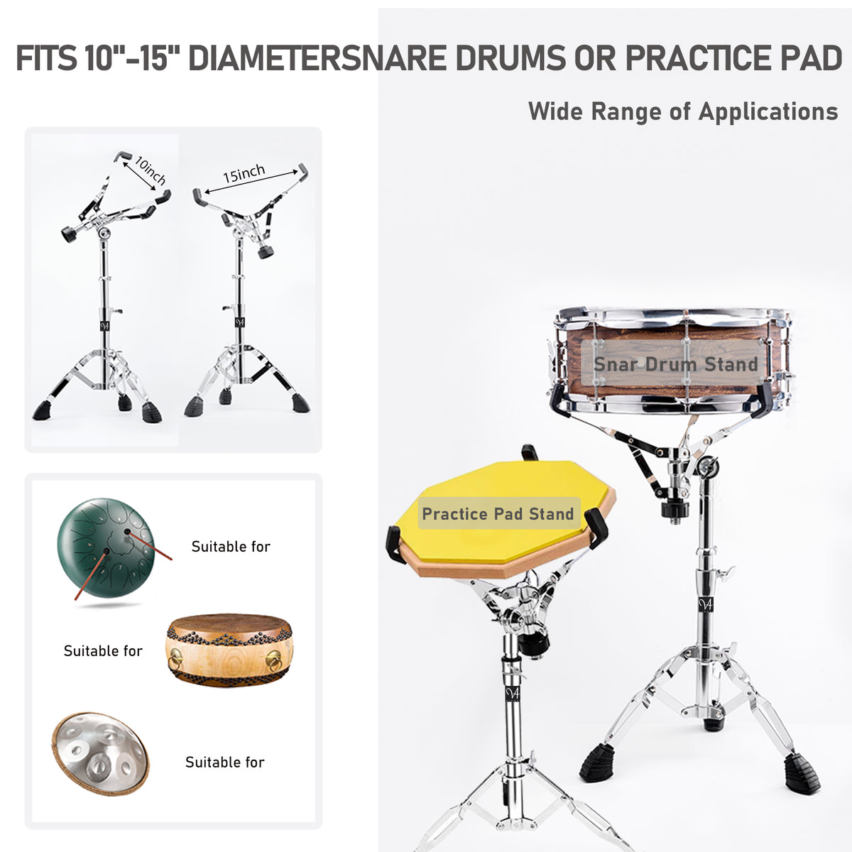 Vaisoeny Snare Drum Stand, 1" Pipe Diameter Stainless Steel Snare Stand with Drum Stick Holder, Adjustable Height  17.7"-25.5" (V-JGJ-N002)