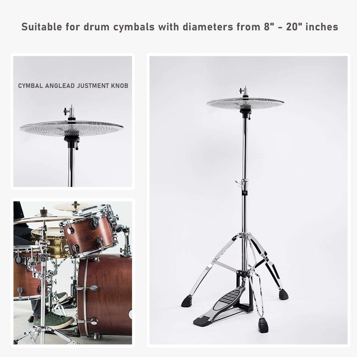 Vaisoeny Hi Hat Stand, 1" Pipe Diameter Stainless Steel High Hat Stand, Adjustable Height  23.6" to 39.3" (V-CCJ-005)
