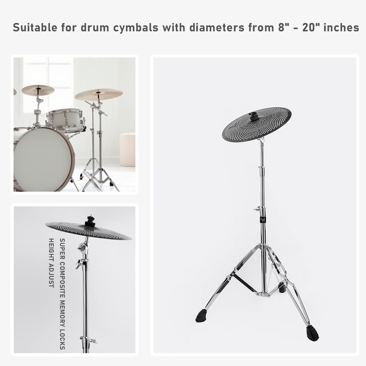 Vaisoeny Cymbal Stand, 1" Pipe Diameter Stainless Steel Straight Cymbal Stand, Adjustable Height 29.5" to 59" (V-ZDJ-004)