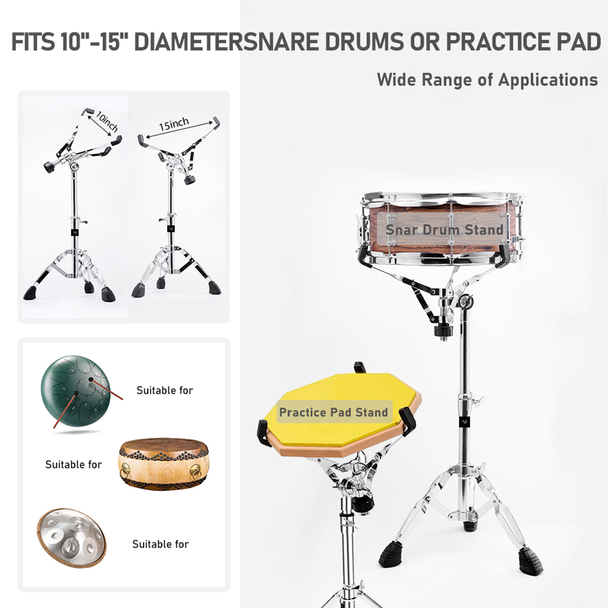 Vaisoeny Extended Height Snare Drum Stand, 1” Pipe Diameter Stainless Steel Snare Stand, Adjustable Height 29.5"-47" (V-JGJ-E001)