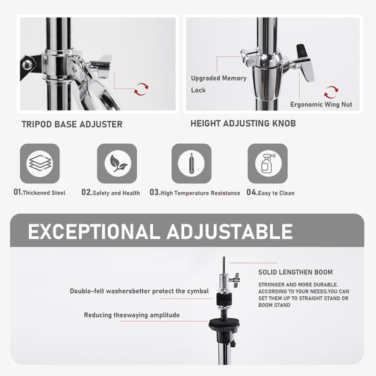 Vaisoeny Hi Hat Stand, 1" Pipe Diameter Stainless Steel High Hat Stand, adjustable height  23.6" to 39.3" (V-CC-FK11)