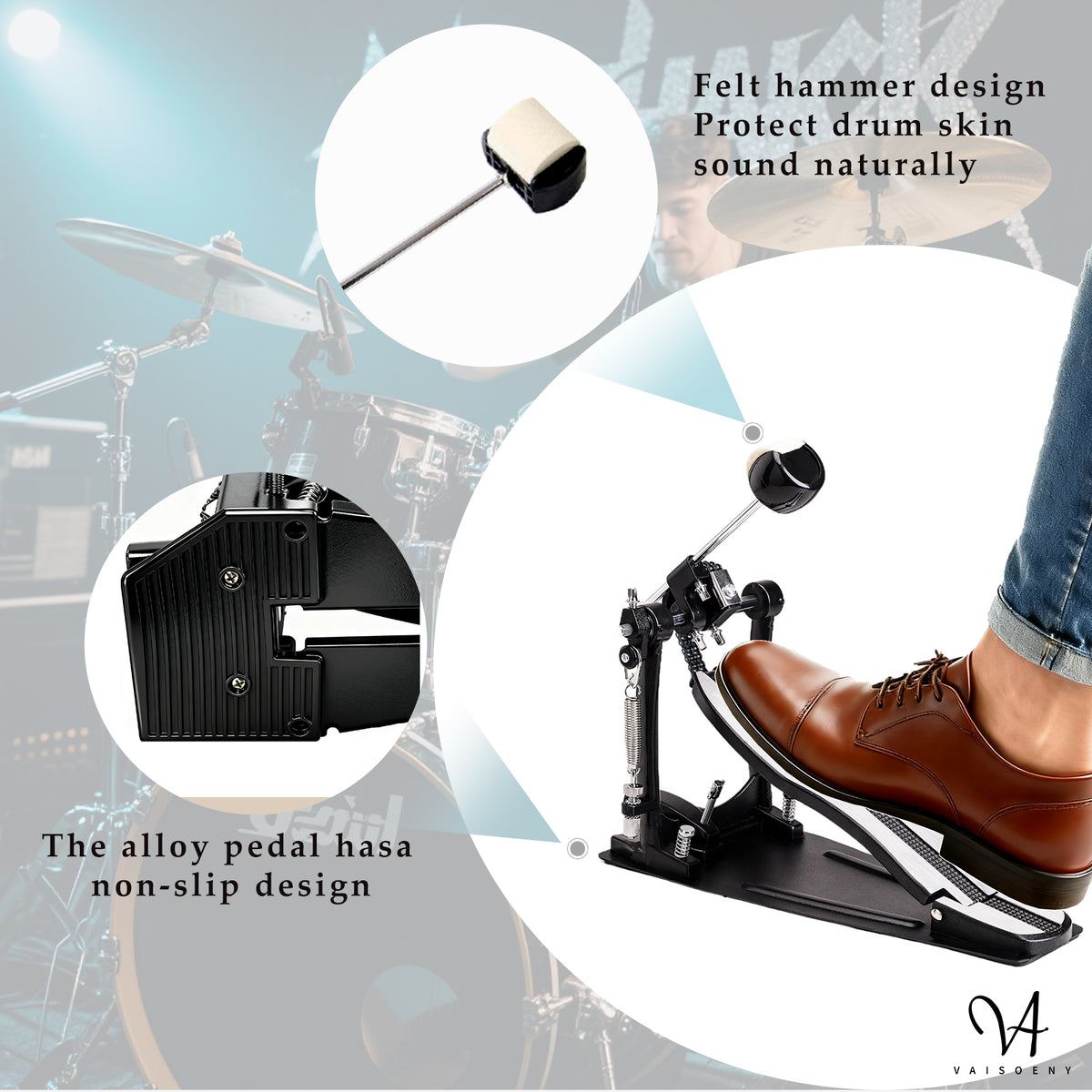 Vaisoeny Bass Drum Pedal, Double Chain Kick Drum Pedal for Drums(V-DC-SZ11)