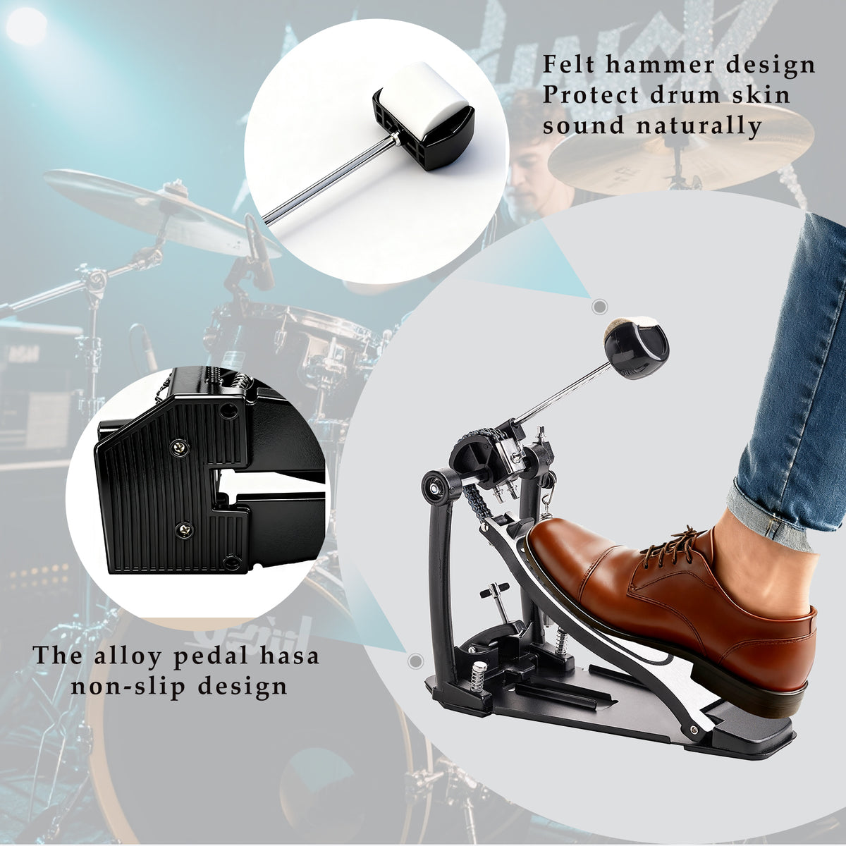 Vaisoeny  Bass Drum Pedal, Double Chain Kick Drum Pedal for Drums(V-DC-HT12)