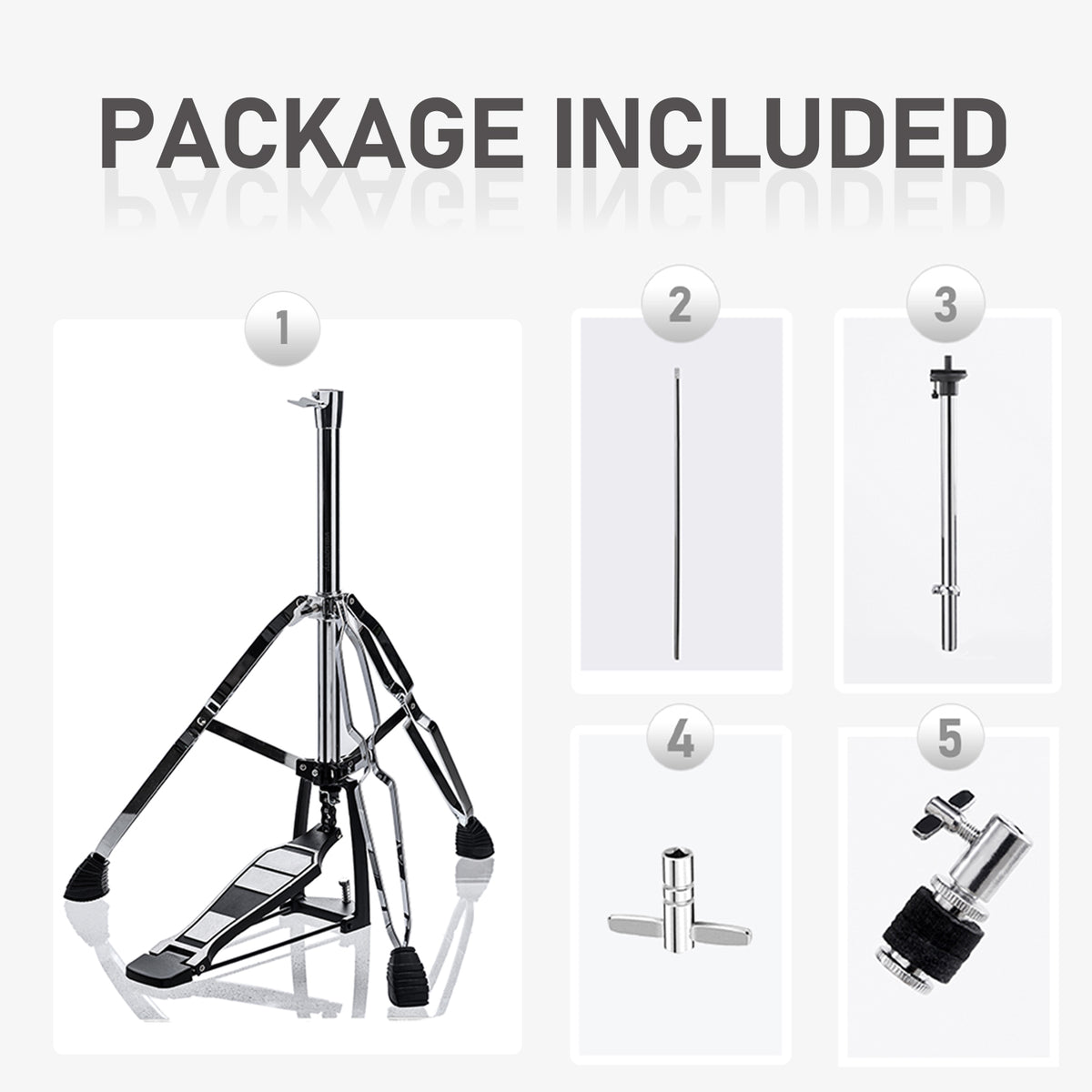 Vaisoeny Hi-Hat-Ständer aus Edelstahl, 1" Rohrdurchmesser, höhenverstellbar 23.6"–39.3" (V-CC-FK11)