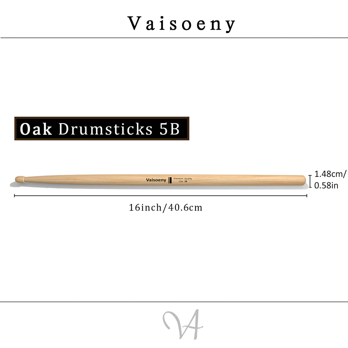 Vaisoeny Drum Sticks, Oak Wood 5A 7A 5B 2B Drumsticks with Teardrop Tip (12 Pairs)