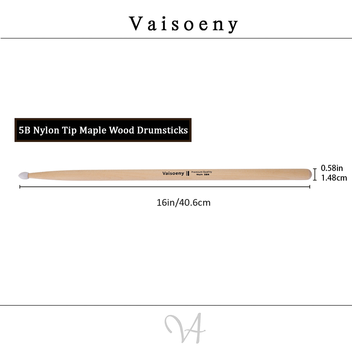 Vaisoeny Drum Sticks, 5A 7A 5B 2B Maple Wood Drumsticks with Teardrop Nylon Tip (12 Pairs)