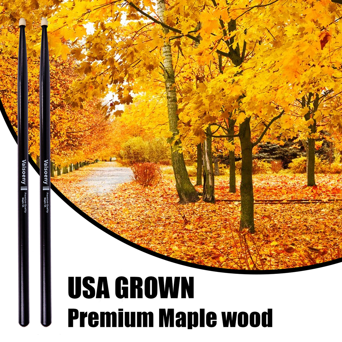 Vaisoeny Drum Sticks, 6 Pairs 5A 7A Lacquered Maple Wood Drum Sticks (Black/White)