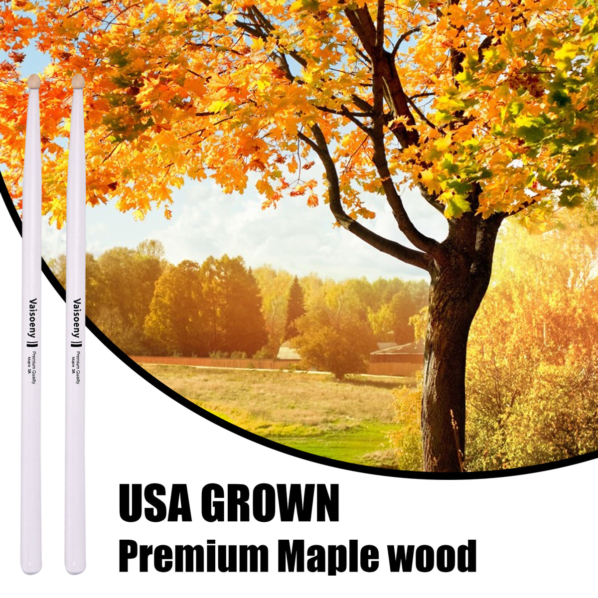 Vaisoeny Drum Sticks, 6 Pairs 5A 7A Lacquered Maple Wood Drum Sticks (Black/White)