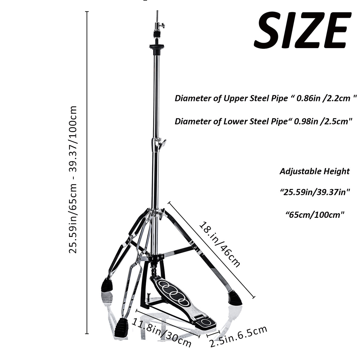 Vaisoeny Hi-Hat-Ständer aus Edelstahl, 1" Rohrdurchmesser (V-CC-YQ06)