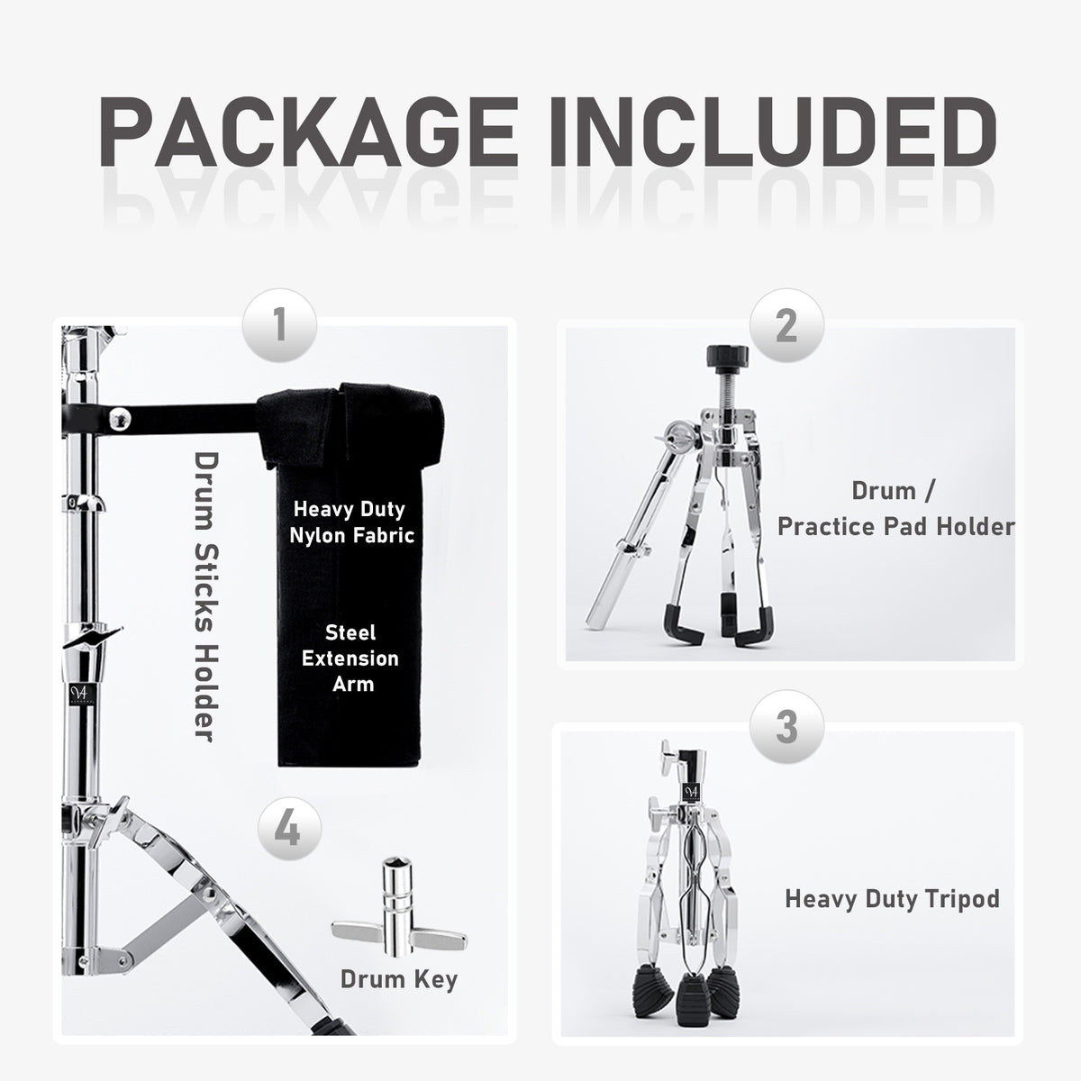 Vaisoeny Snare Drum Stand, 1" Pipe Diameter Stainless Steel Snare Stand with Drum Stick Holder, Adjustable Height  17.7"-25.5" (V-JGJ-N002)