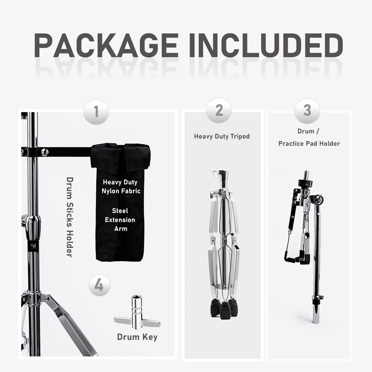Vaisoeny Extended Height Snare Drum Stand, 1” Pipe Diameter Stainless Steel Snare Stand, Adjustable Height 29.5"-47" (V-JGJ-E001)