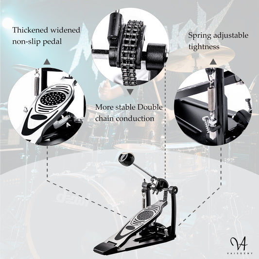 Vaisoeny Bass Drum Pedal, Double Chain Kick Drum Pedal for Drums(V-DC-VZ14)