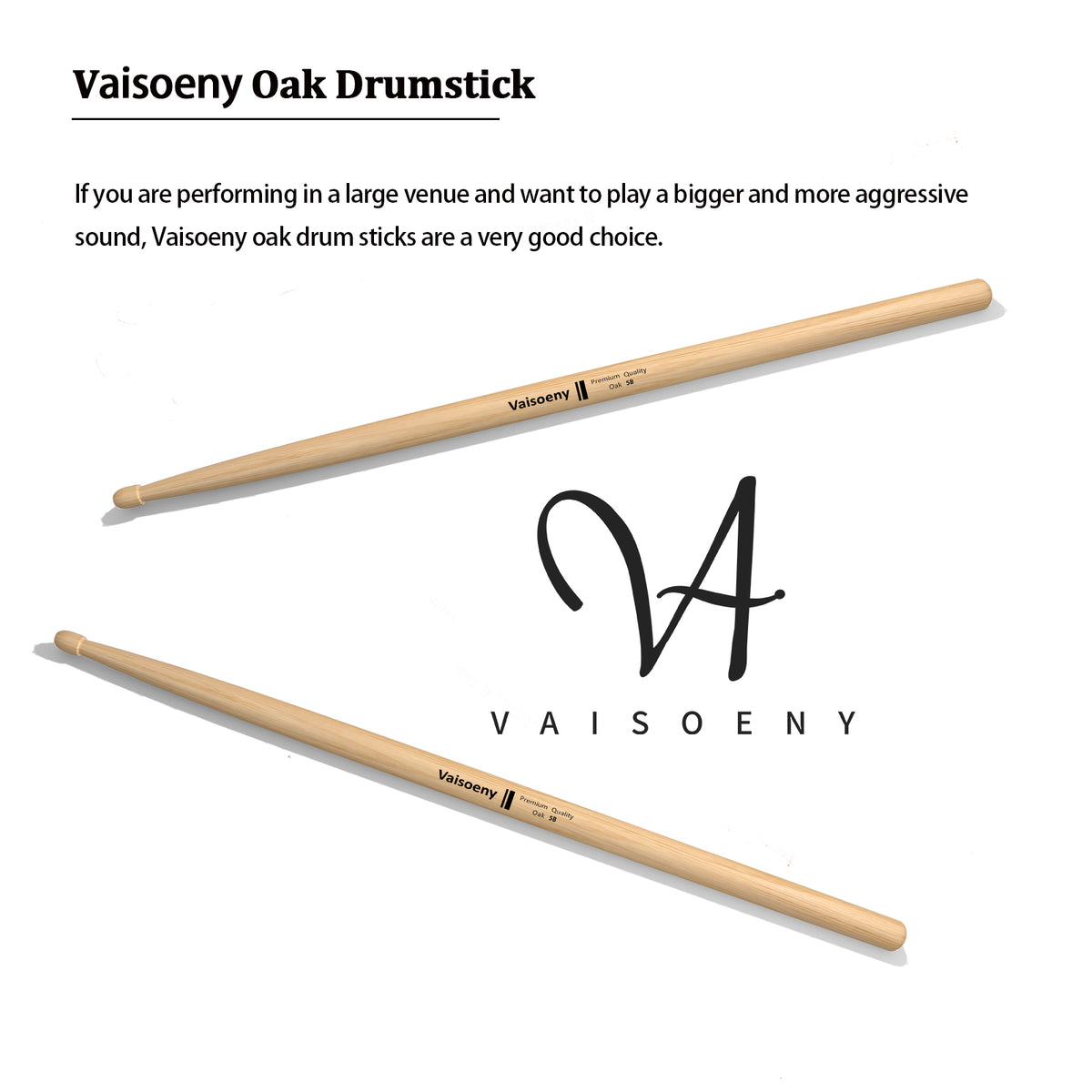 Vaisoeny Drum Sticks, Oak Wood 5A 7A 5B 2B Drumsticks with Teardrop Tip (12 Pairs)