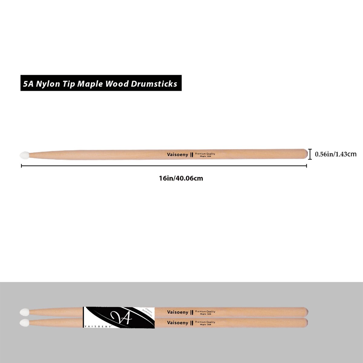 Vaisoeny Drum Sticks, 5A 7A 5B 2B Maple Wood Drumsticks with Teardrop Nylon Tip (12 Pairs)