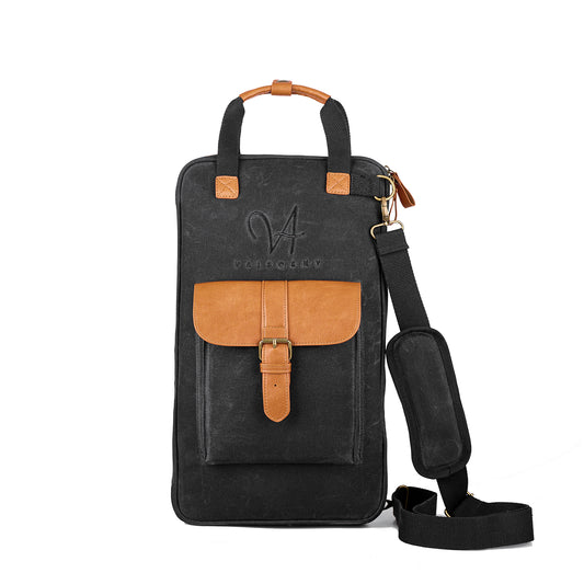 Vaisoeny Drum Stick Bag, Waxed Canvas Drumstick Bag with Detachable Shoulder Strap, Large Capacity (Black/Brown)