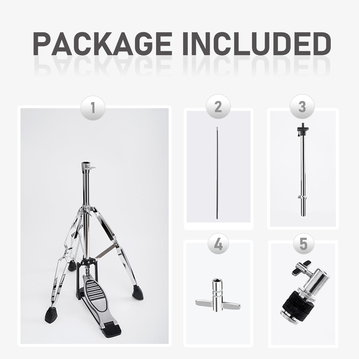 Vaisoeny Hi Hat Stand, 1" Pipe Diameter Stainless Steel High Hat Stand, Adjustable Height  23.6" to 39.3" (V-CCJ-005)