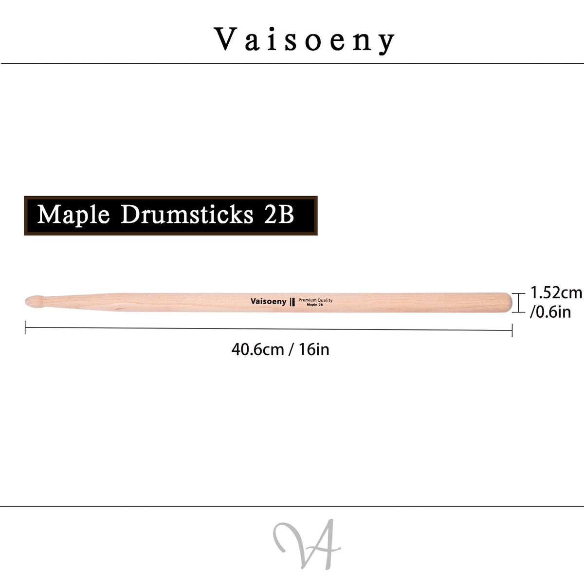 Vaisoeny Drumsticks aus Ahorn, 5A 7A 5B 2B, mit Tropfenspitze (12 Paar)